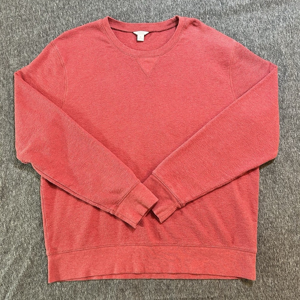 Fossil Men's XL Faded Red French Terry Style Crewneck Pullover Campus Style